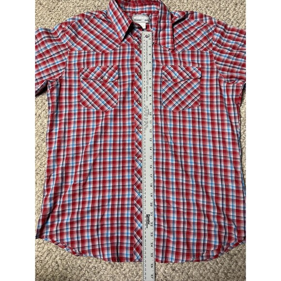 Wrangler Wrancher Shirt Men’s Large Pearl Snap Red Plaid Cowboy Western - Picture 3 of 6